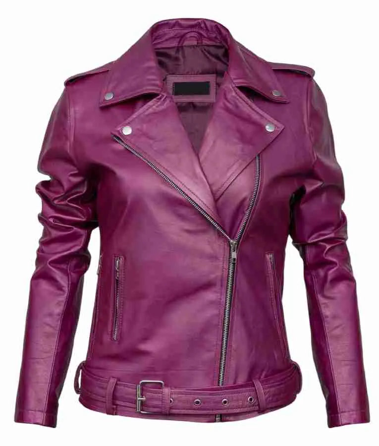 Women Purple Biker Leather Jacket