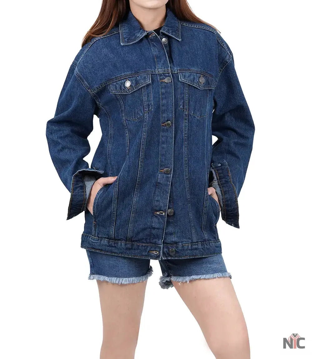 Women's Mid Blue Oversized Denim Jacket Clanton Jacket