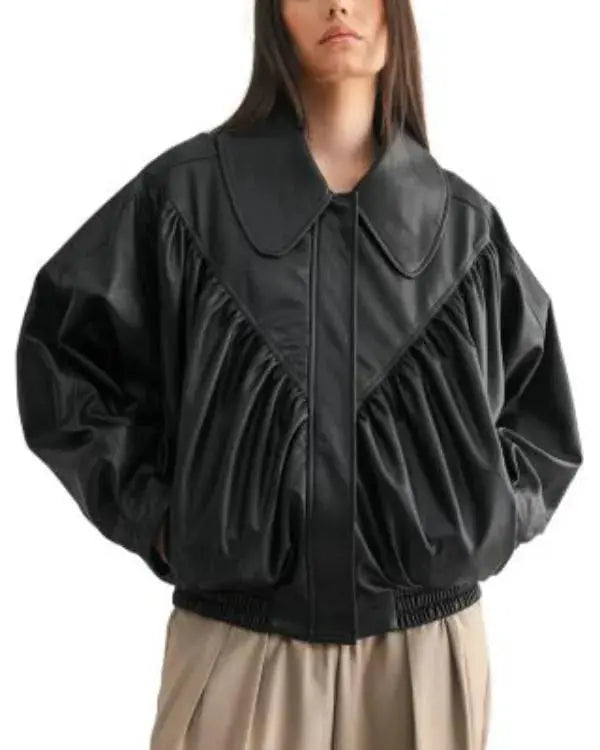 Women’s Black Oversized Retro Bomber Jacket WorthVee