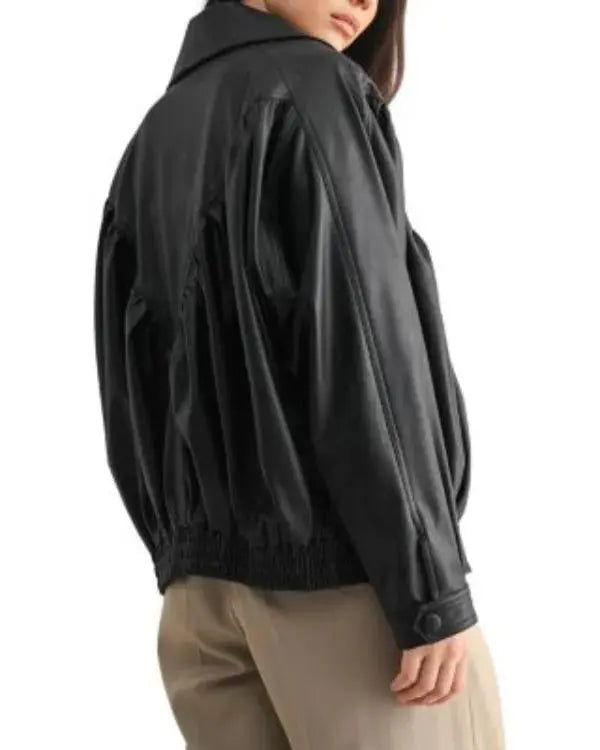 Women’s Black Oversized Retro Bomber Jacket WorthVee
