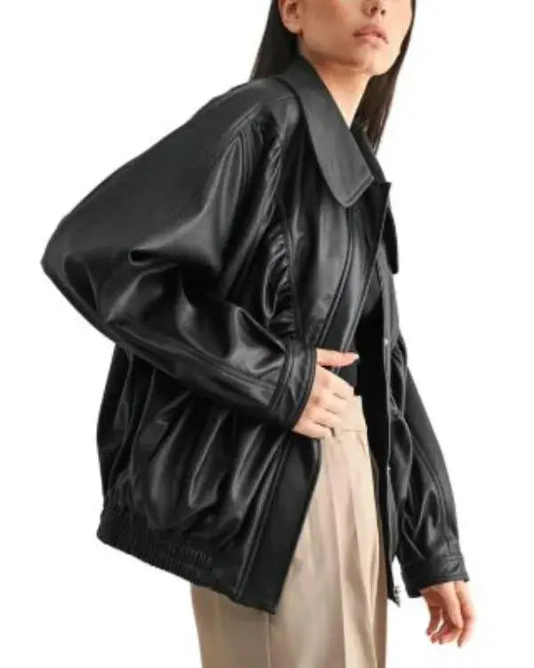 Women’s Black Oversized Retro Bomber Jacket WorthVee