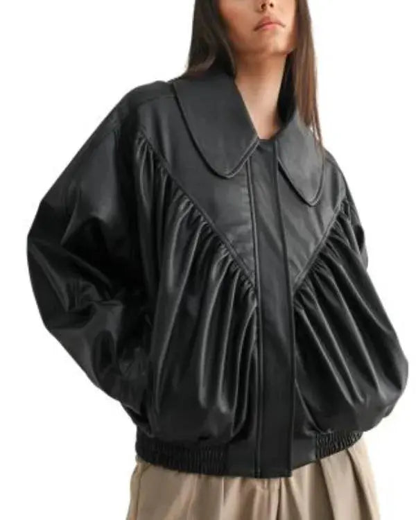 Women’s Black Oversized Retro Bomber Jacket WorthVee