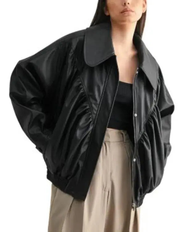 Women’s Black Oversized Retro Bomber Jacket WorthVee
