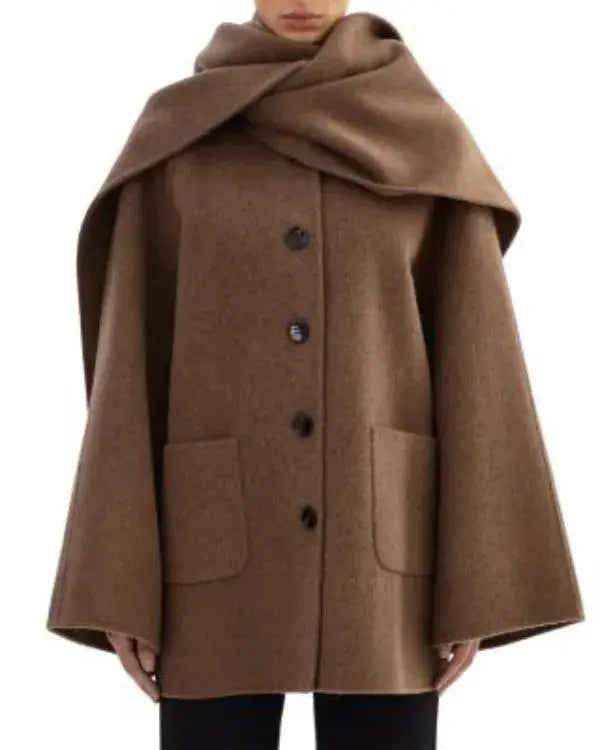 Women’s Brown Woolen Scarf Coat WorthVee