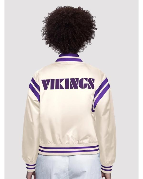Women’s Minnesota Vikings Full-Snap Cream Satin Jacket Clanton Jacket