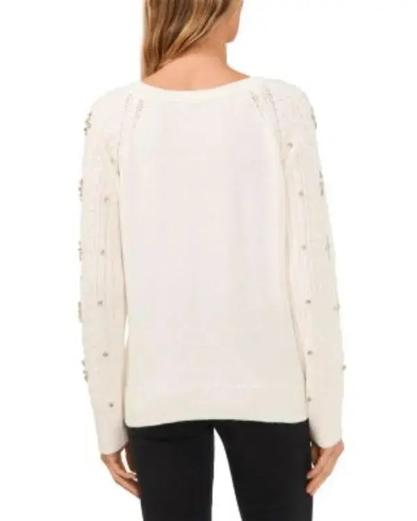 Women’s Rhinestone Cable Knit White Cardigan WorthVee
