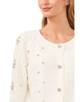 Women’s Rhinestone Cable Knit White Cardigan WorthVee
