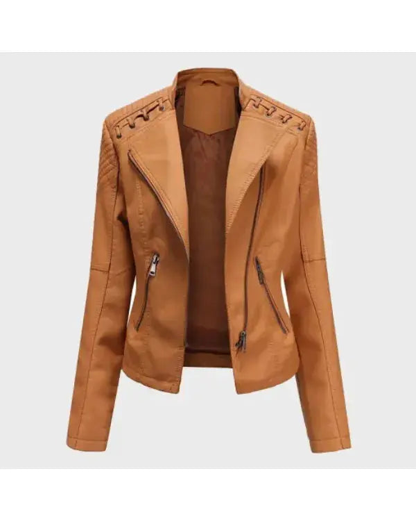 Women’s Tan Brown Blazer Style Leather Jacket WorthVee