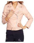 Women’s Baby Pink Asymmetrical Leather Jacket