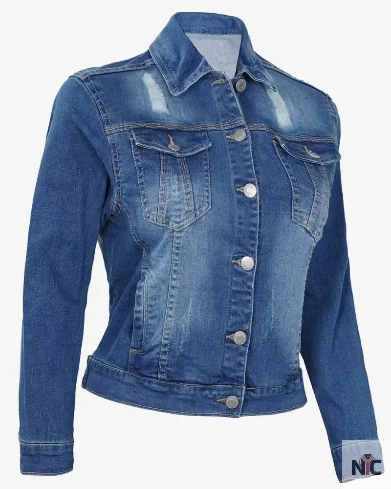 Womens Mid Blue Trucker Style Denim Jacket Clanton Jacket