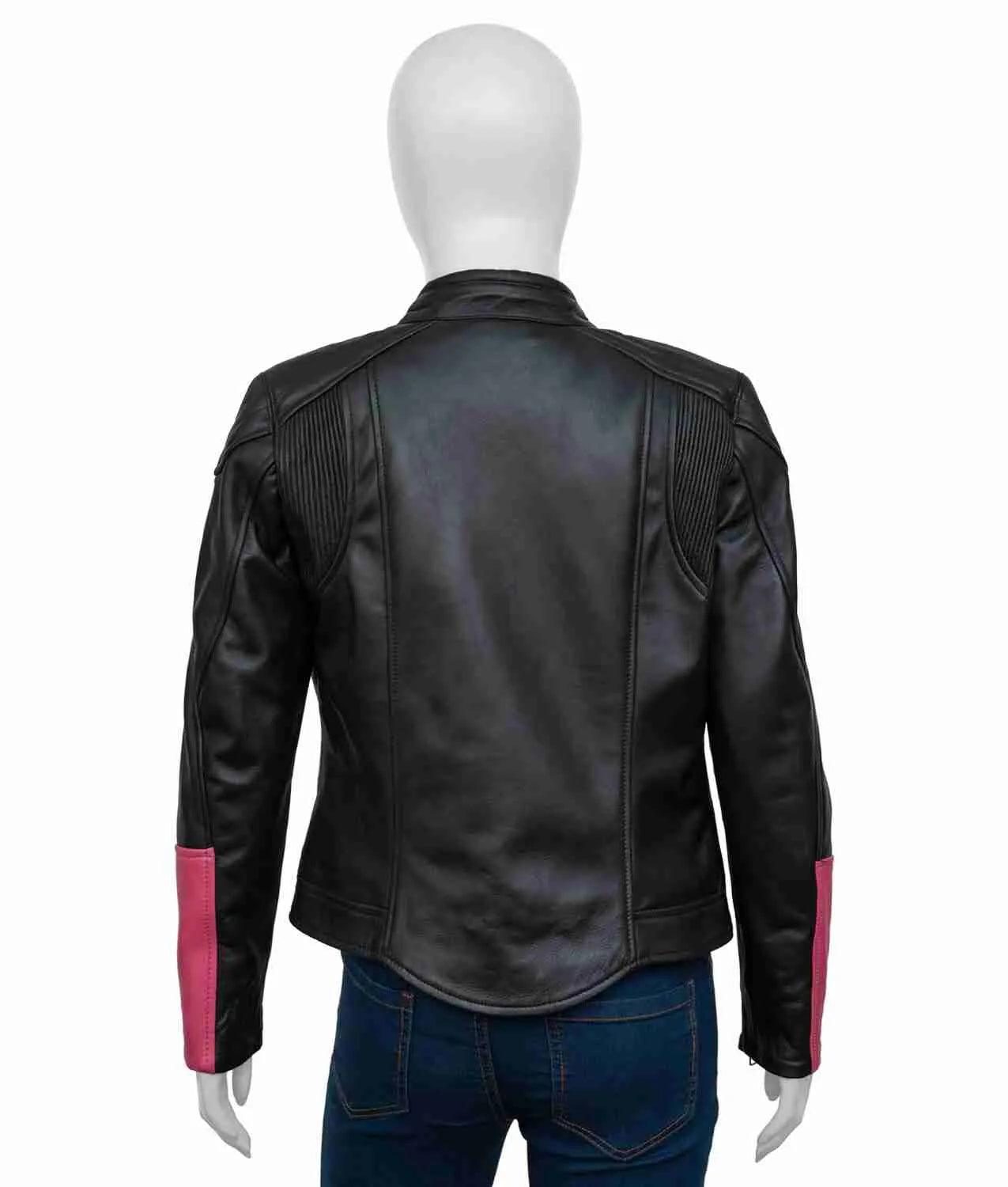 Womens Black and Pink Biker Jacket