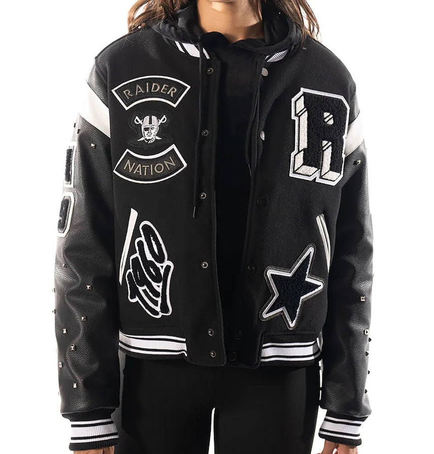 Womens Las Vegas Raiders x The Wild Collective Varsity Jacket WorthVee