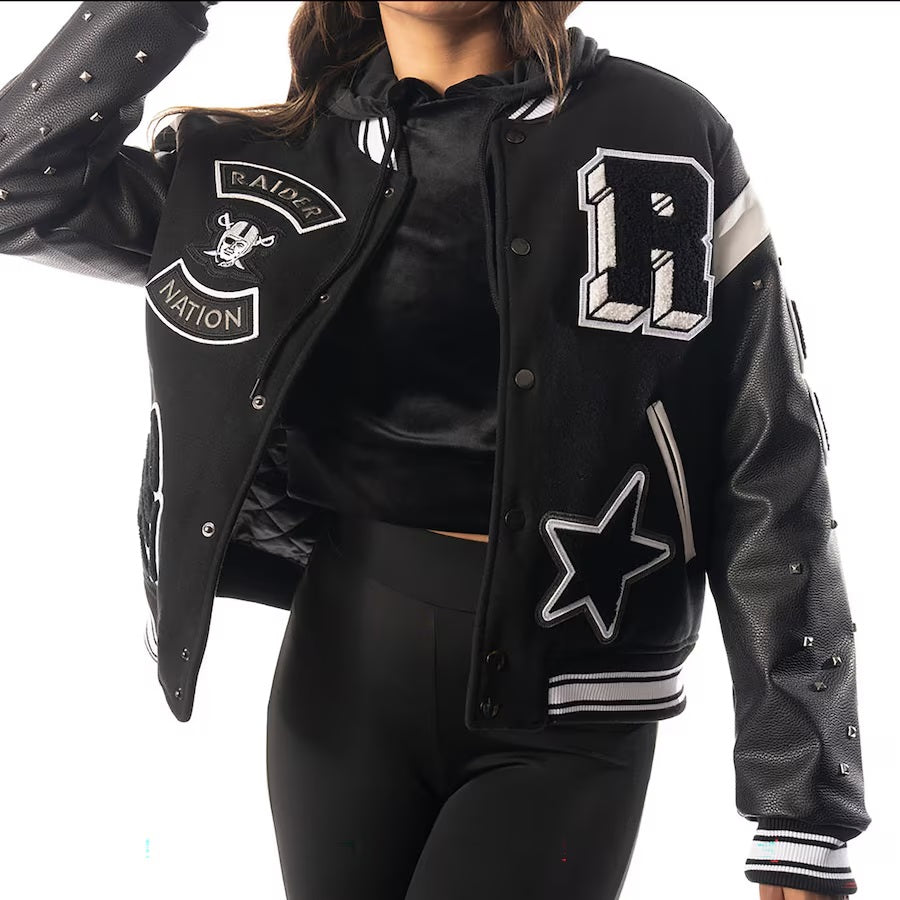 Womens Las Vegas Raiders x The Wild Collective Varsity Jacket WorthVee