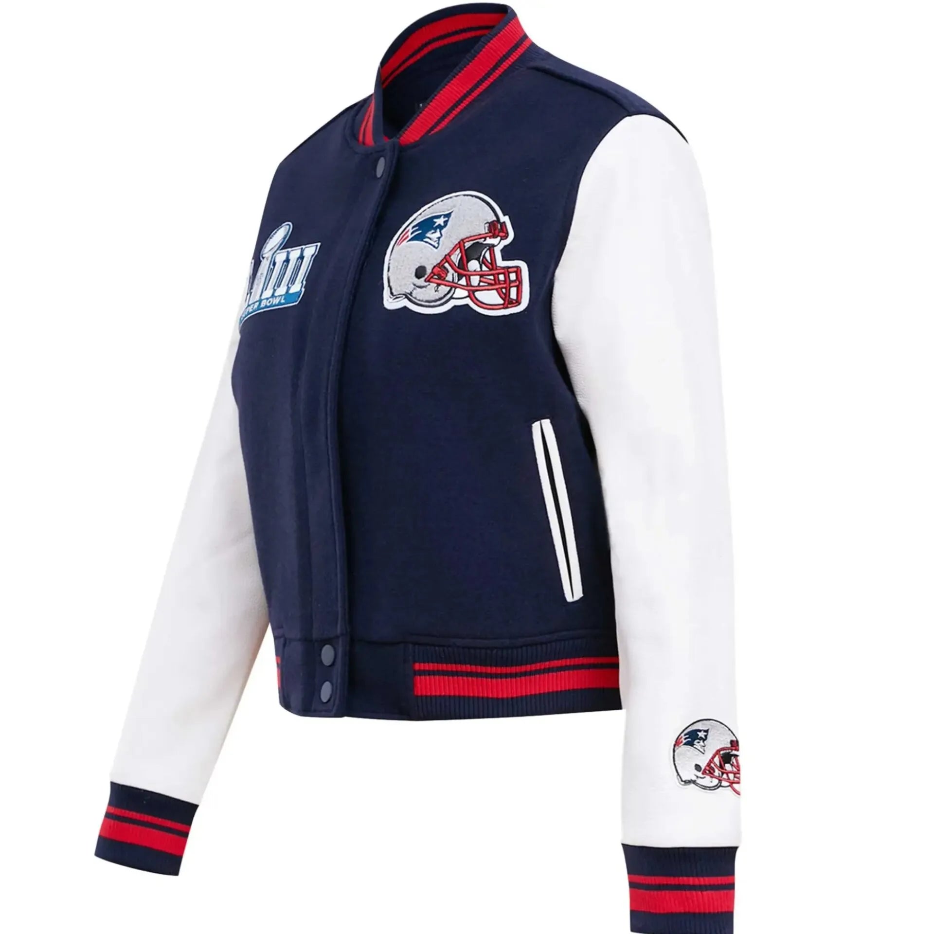 Womens New England Patriots Wool and Leather Varsity Jacket
