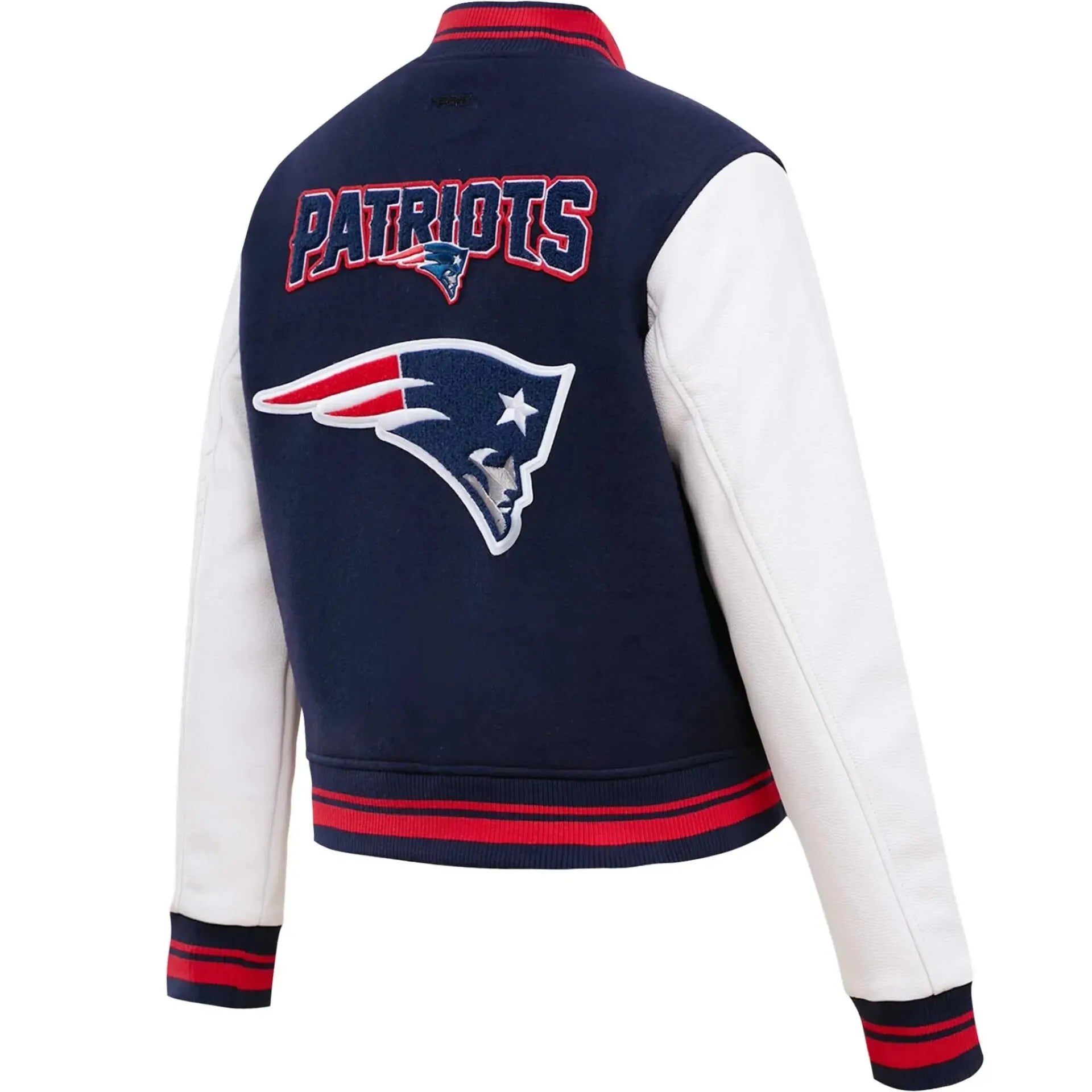 Womens New England Patriots Wool and Leather Varsity Jacket
