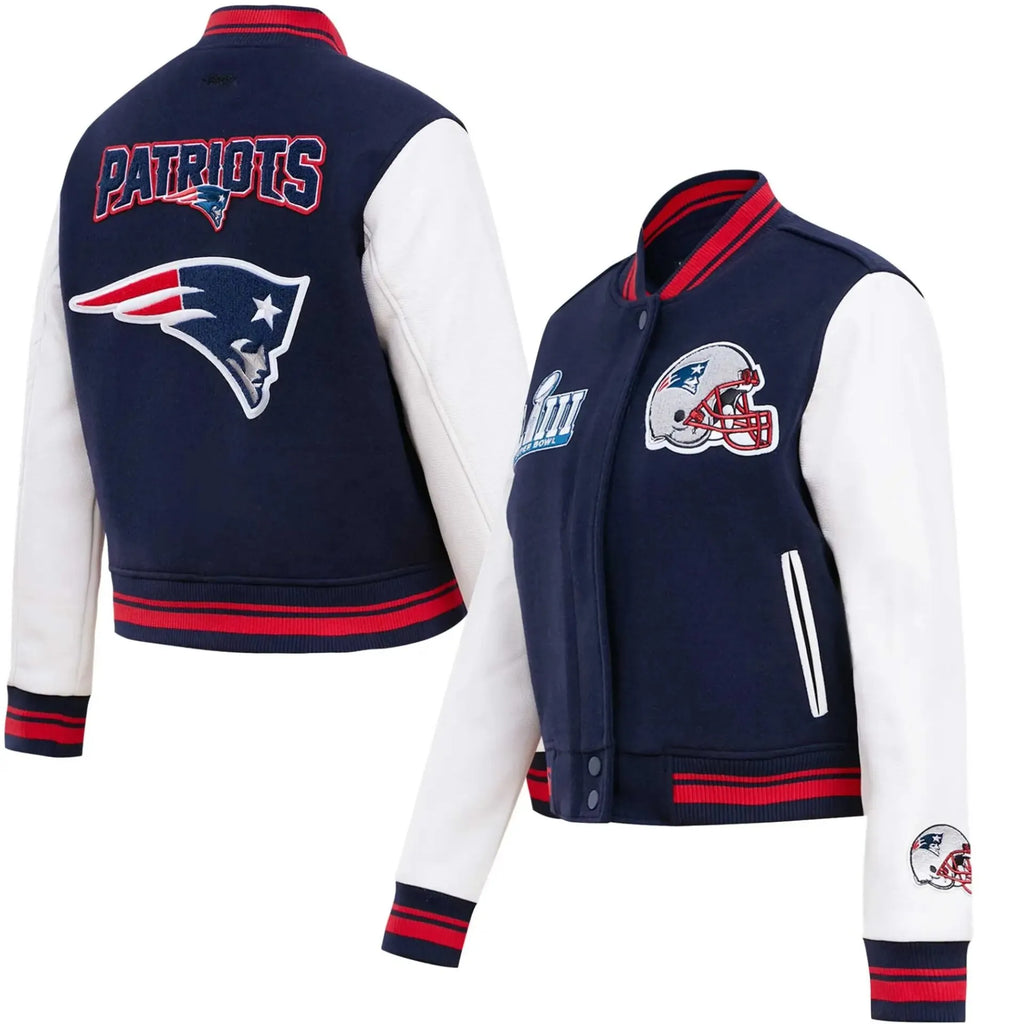 Womens New England Patriots Wool and Leather Varsity Jacket