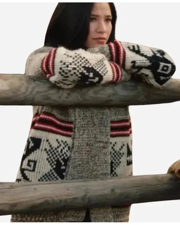 Yellowstone S05 Kelsey Asbille Grey Aztec Print Cardigan WorthVee