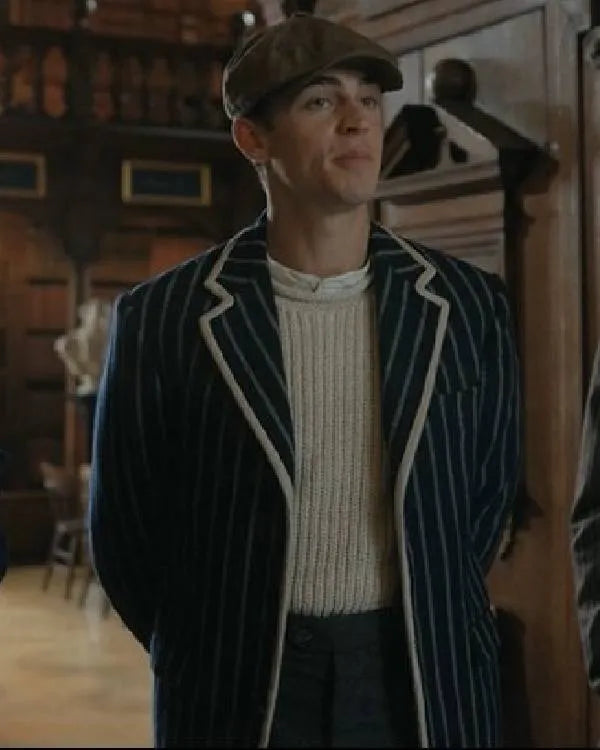 Young Sherlock Hero Fiennes Tiffin Striped Blazer
