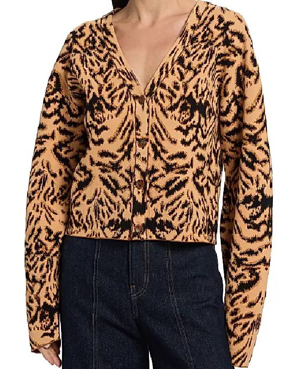 The Bold and the Beautiful Jacqueline MacInnes Wood Tiger Stripe Print Cardigan