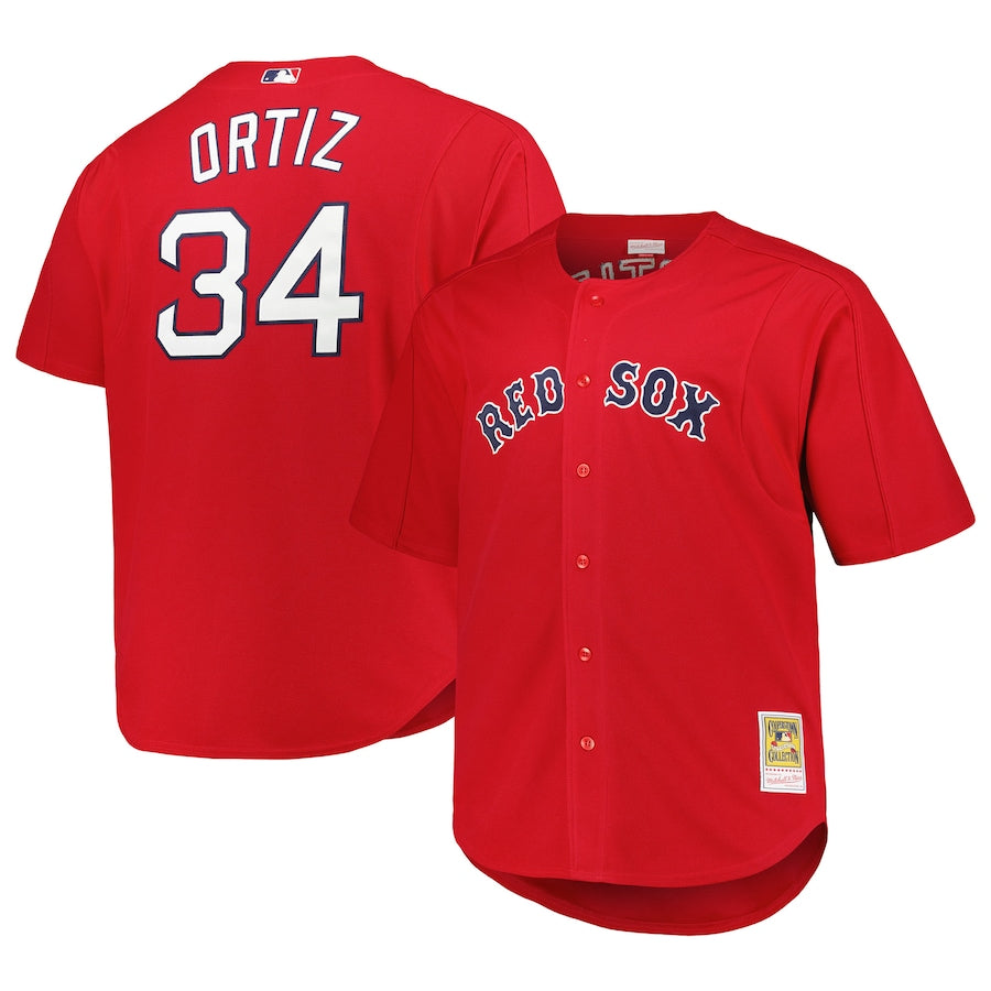 Men's Boston Red Sox David Ortiz Mitchell & Ness Red Big & Tall Cooperstown Collection Batting Practice Replica Jersey Kansas Jacket