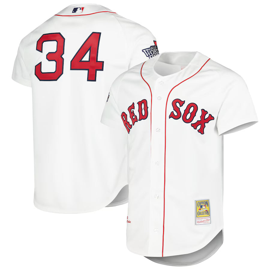 Men's Boston Red Sox David Ortiz Mitchell & Ness White Cooperstown Collection Authentic Jersey Kansas Jacket