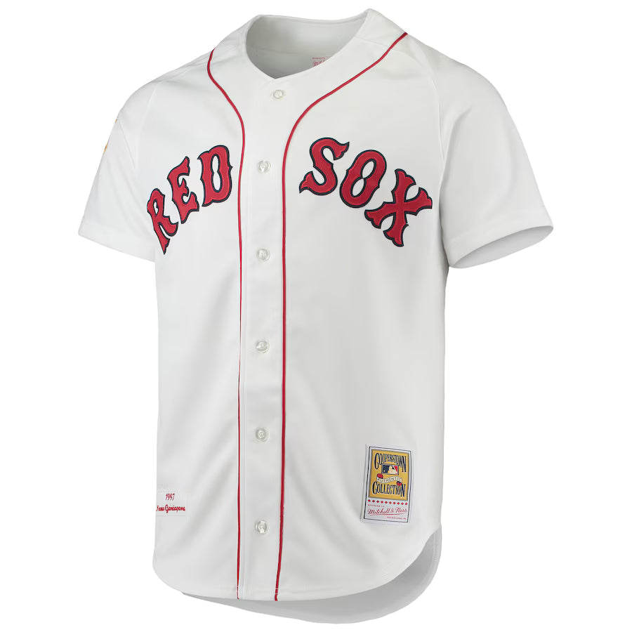Men's Boston Red Sox Nomar Garciaparra Mitchell & Ness White 1997 Cooperstown Collection Authentic Jersey Kansas Jacket