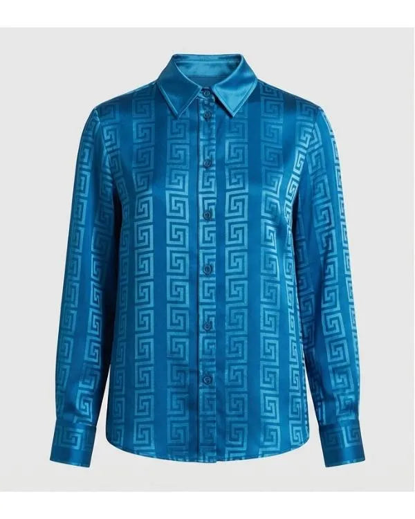 His and Hers S01 Tessa Thompson Blue Silk Blouse