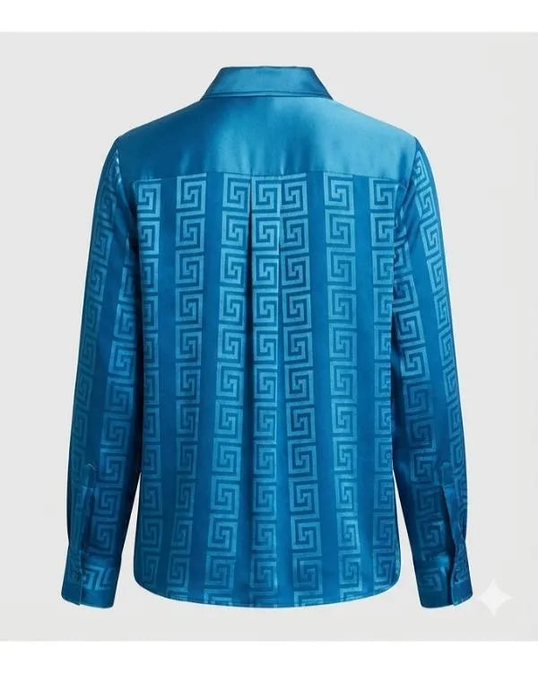 His and Hers S01 Tessa Thompson Blue Silk Blouse
