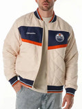 Edmonton Oilers Cream Quilted Bomber Jacket WorthVee