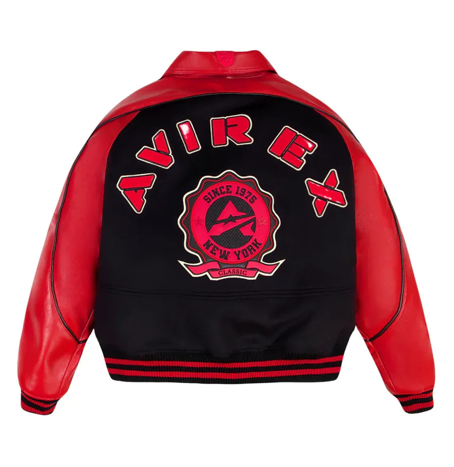 Avirex Inspired Red And Black Wool Leather Varsity Leather Jacket