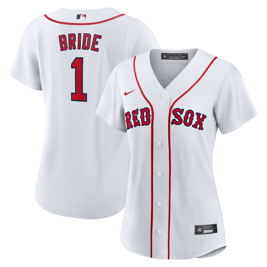 Women's Boston Red Sox Nike White #1 Bride Home Replica Jersey Kansas Jacket